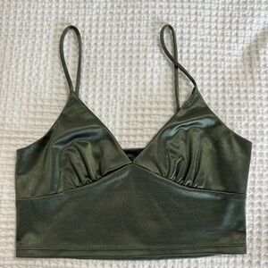 Sleek Olive Green Satin Crop Top